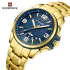 NAVIFORCE 9215 Men Wristwatch Top Brand Luxury Waterproof Watch Original Stainless Steel Sport Military Quartz Male Clock - Golden Blue